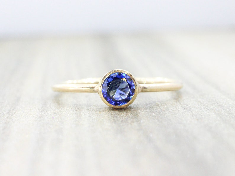 Lab Sapphire Ring // 5mm Faceted Gemstone September Birthstone Stackable Ring // 14K Gold Filled Stacking Ring image 10