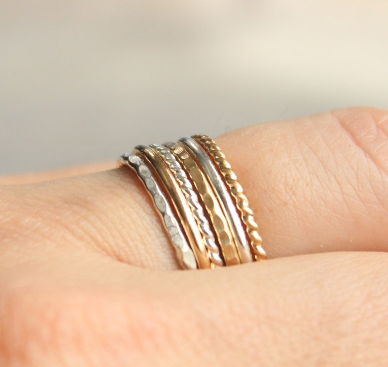 Stacking Ring Set // Set of 6 Gold and Silver Stackable Rings // Sterling Silver and 14K Gold Filled Stackable Rings // Mixed Metals image 9