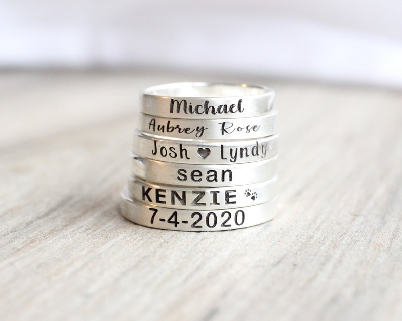 Sterling Silver Name Ring Personalized Ring Custom Stacking Ring Engraved Ring image 1