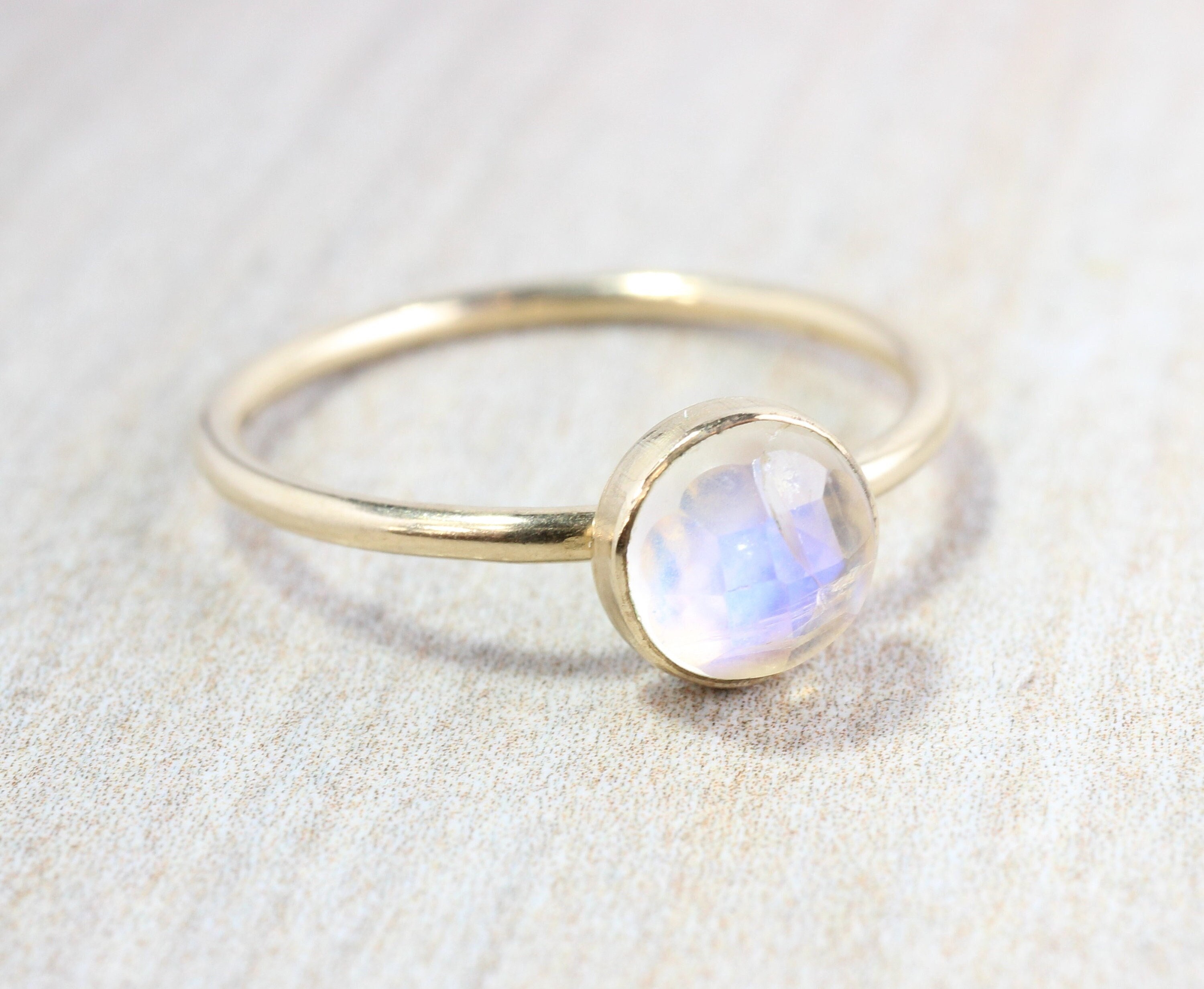 Rainbow Moonstone Ring: 14K Gold Filled, 6mm Rose Cut Stacking Ring