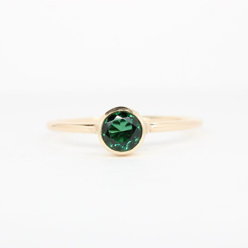 Lab Emerald Stacking Ring in 14K Gold Filled // 5mm Faceted Gemstone May Birthstone Ring image 1