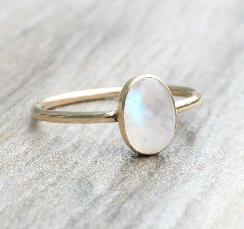 Rainbow Moonstone RIng // Gold Moonstone Ring // Oval Moonstone Ring // Moonstone Stacking Ring // 14K Gold Filled Moonstone Ring image 1