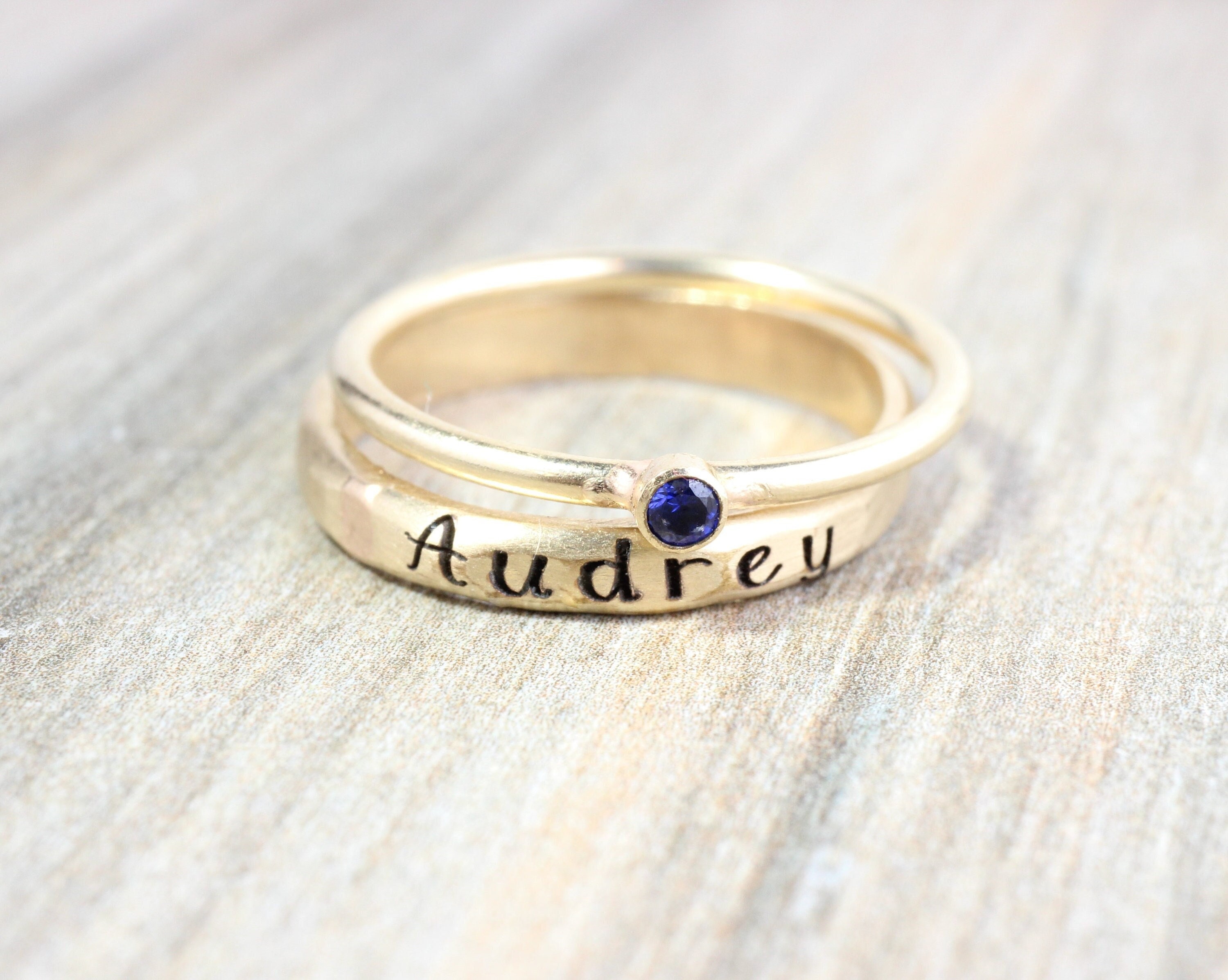 Gold Name Ring Set // Personalized Stacking Name Rings // Etsy