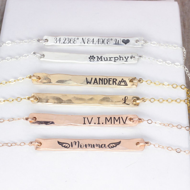 Everyday Custom Bar Bracelet in Sterling Silver, 14K Gold Filled, or 14K Rose Gold Filled Personalized Custom Engraved Bracelet Gift for Her image 1