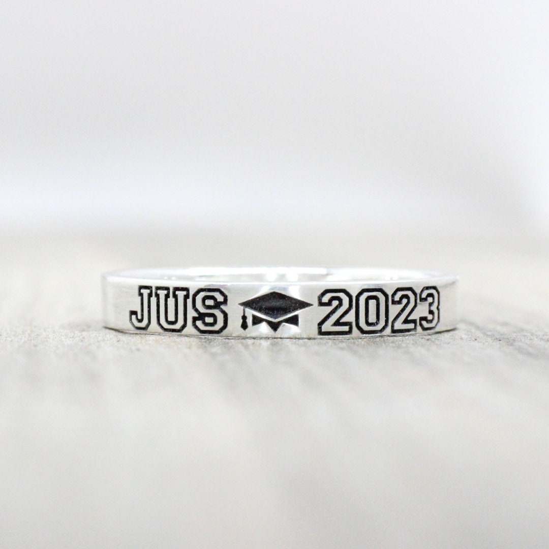 Sterling Silver Class Ring: Engraved Graduation Stacking Ring - Etsy