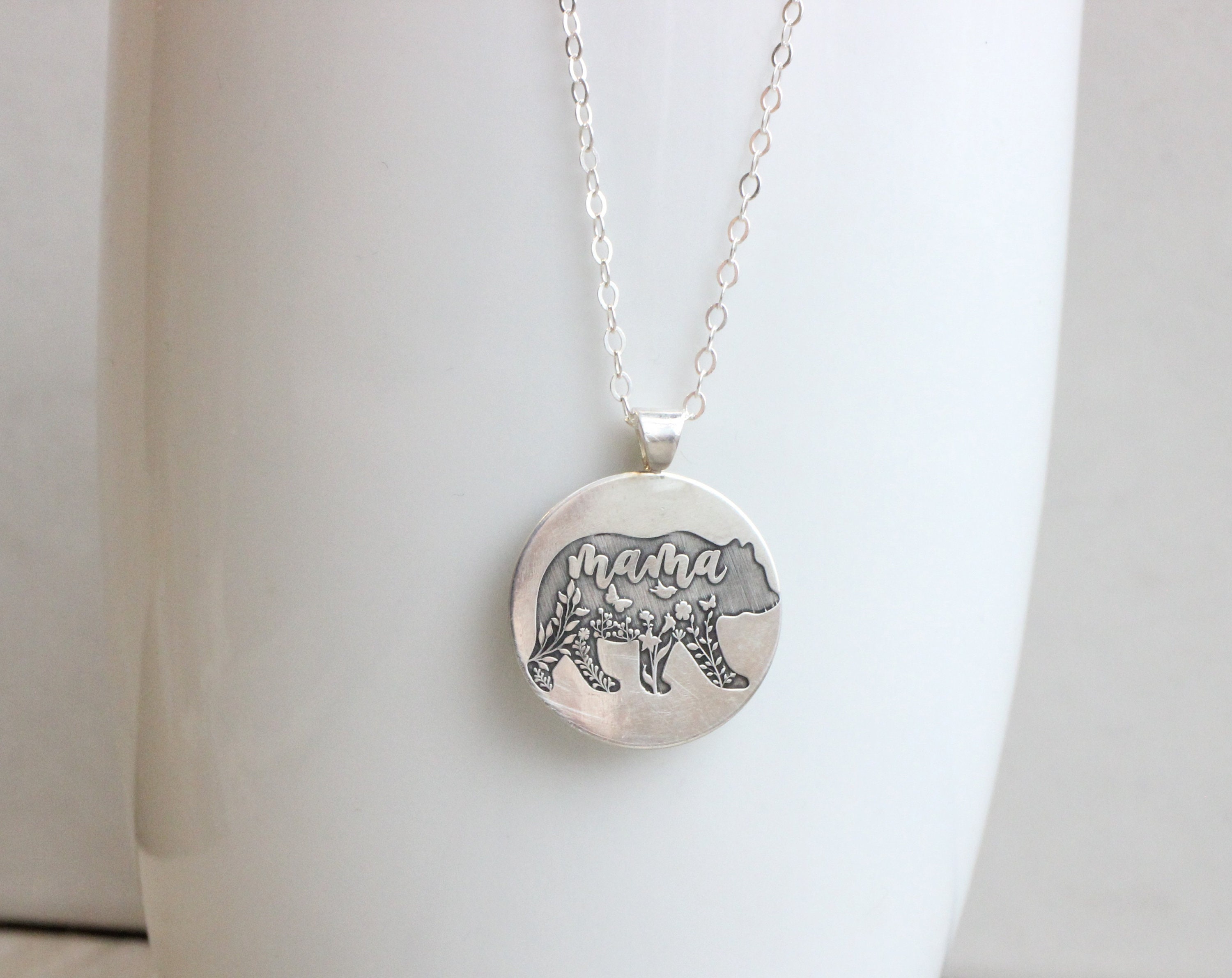 silver mama bear necklace