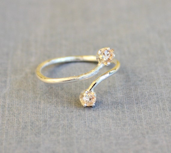 Dual Birthstone Ring Champagne Cubic Zirconia Ring Personalized Sterling Silver Ring double Birthstone Ring Etsy Australia