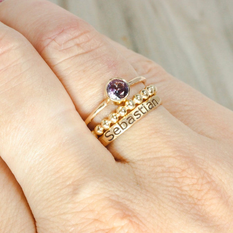 Lab Sapphire Ring // 5mm Faceted Gemstone September Birthstone Stackable Ring // 14K Gold Filled Stacking Ring image 7