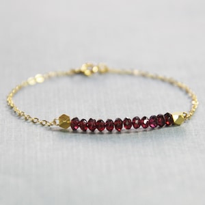 Garnet and Gold Bracelet - January Birthstone Bracelet - Garnet Bracelet