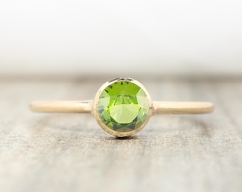 14K Gold Filled Peridot Ring: August Birthstone Stacking Ring