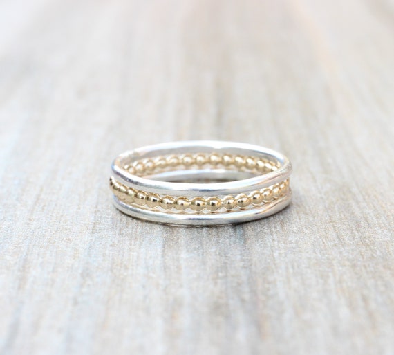 Sterling Silver Stackable Expressions Rose Gold Beaded Channel Ring Sterling Silver Stackable Expressions Rose Gold Beaded Channel Ring
