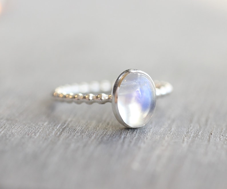 Sterling Silver Moonstone Ring // Rainbow Moonstone Stacking | Etsy