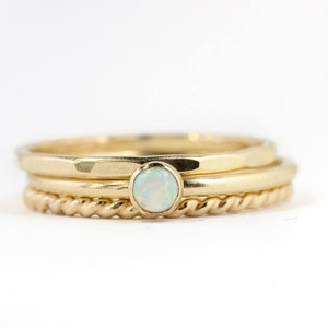 14K Gold Filled Opal Stacking Ring Set: October Birthstone