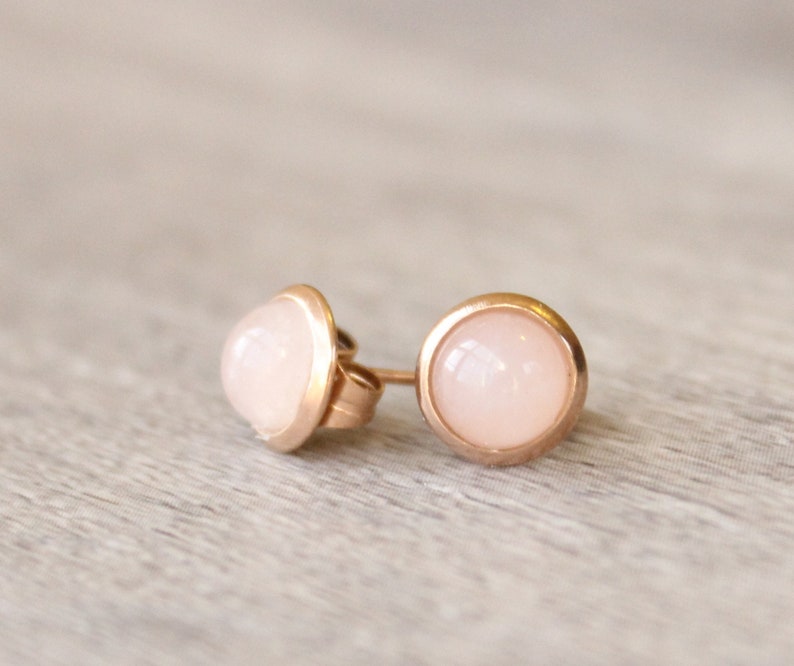 Rose Gold Rose Quartz Earrings // Rose Quartz Stud Earrings // 6mm Rose Quartz Cabochon Earrings // Rose Gold Plated Gemstone Studs image 2