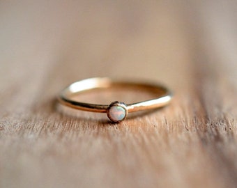 14K Gold Filled White Opal Stacking Ring // Gold Opal Ring// 3mm Opal Ring // October Birthstone Ring // Gemstone Ring // Gift for her