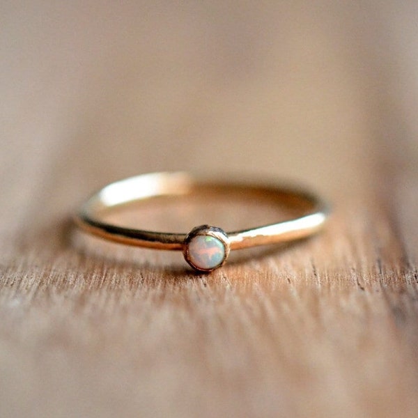 14K Gold Filled White Opal Stacking Ring // Gold Opal Ring// 3mm Opal Ring // October Birthstone Ring // Gemstone Ring // Gift for her