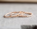 Rose Gold Stacking Rings // Set of 3 Simple 14K Rose Gold Filled Stacking Rings // Rose Gold Rope Twist Bead Hammered Ring // Spacer Rings