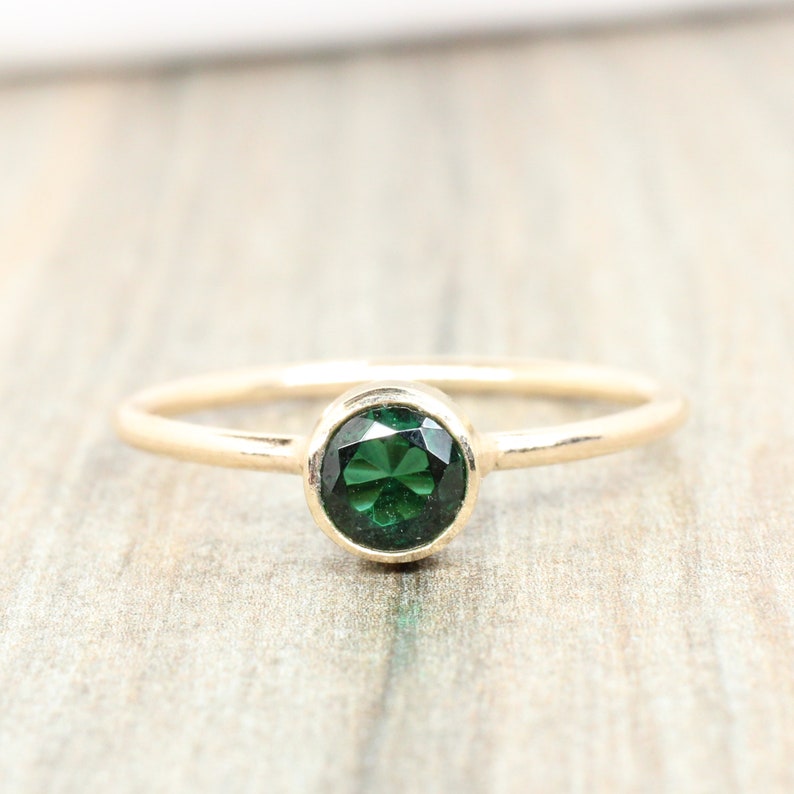 Lab Emerald Stacking Ring in 14K Gold Filled // 5mm Faceted Gemstone May Birthstone Ring image 3