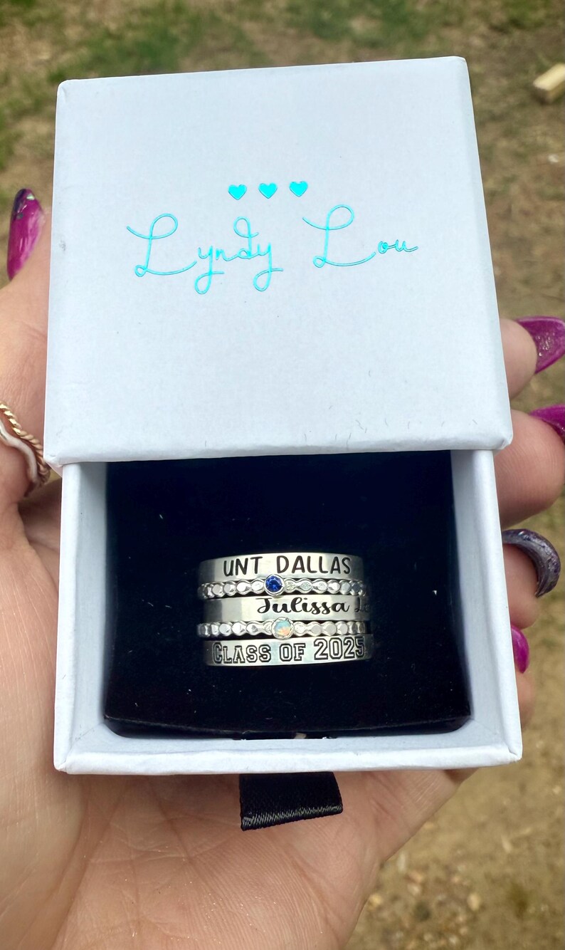 Sterling Silver Class Ring – Personalized Stacking Ring, Engraved Graduation Gift image 6