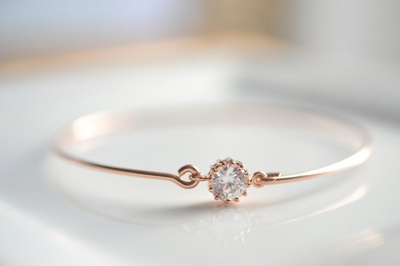 Rose Gold Bangle Bracelet With Cubic Zirconia // 14k Rose Gold Etsy