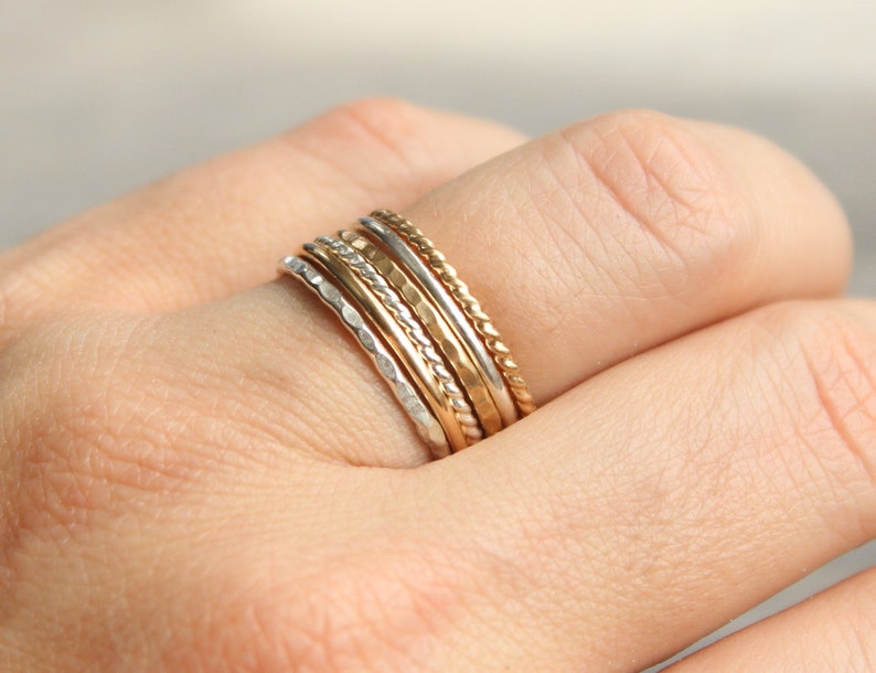 Stacking Ring Set // Set of 6 Gold and Silver Stackable Rings // Sterling Silver and 14K Gold Filled Stackable Rings // Mixed Metals image 10