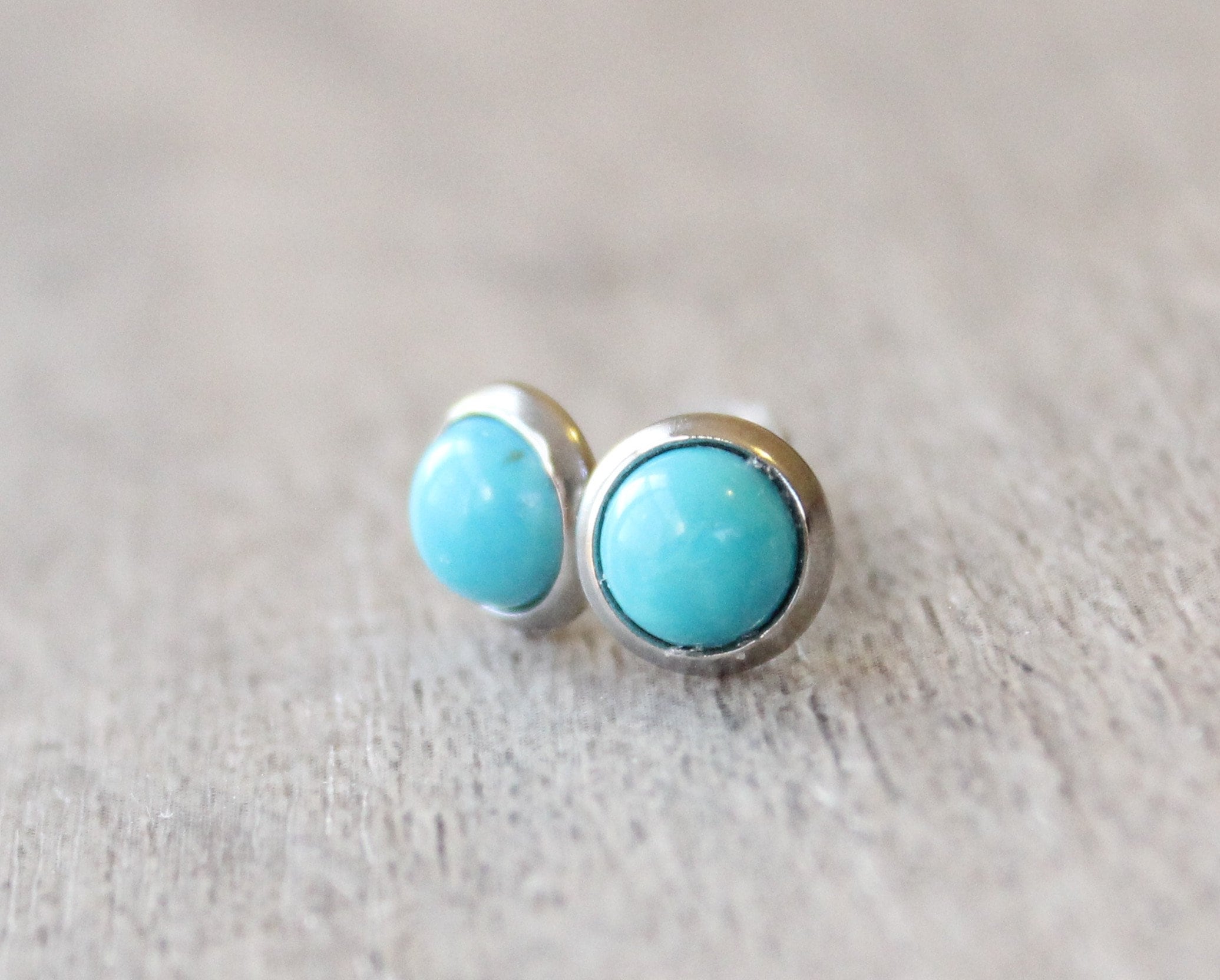 Silver Turquoise Earrings // Turquoise Stud Earrings // 6mm Etsy