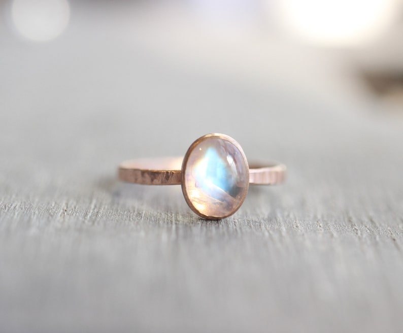 Rainbow Moonstone RIng // Rose Gold Moonstone Ring // Rose Gold Ring // Moonstone Stacking Ring // 14K Rose Gold Filled Moonstone Ring image 6