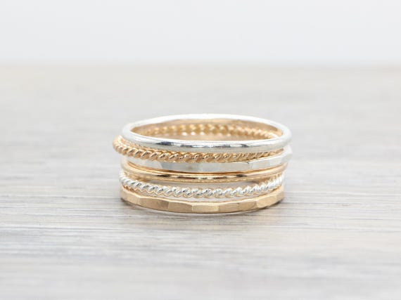 Mixed Metal Stacking Ring Set of 6: Sterling Silver & 14K Gold Filled