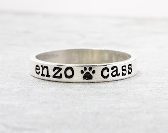 Paw Print Ring // Pet Memorial Ring //  Personalized Ring // Pet Memorial Jewelry // Custom Stacking Ring - Engraved Ring