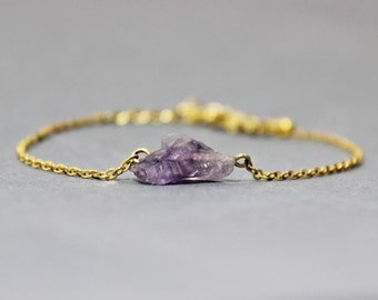 Raw Amethyst and Gold Bracelet - February Birthstone Bracelet -Amethyst Bracelet