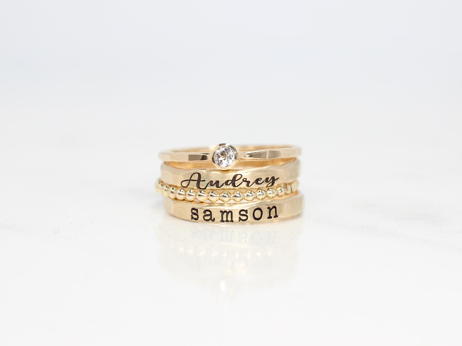Personalized Name Rings Stackable 14K Gold Filled Stacking Name Rings Set: Personalized Birthstone ...