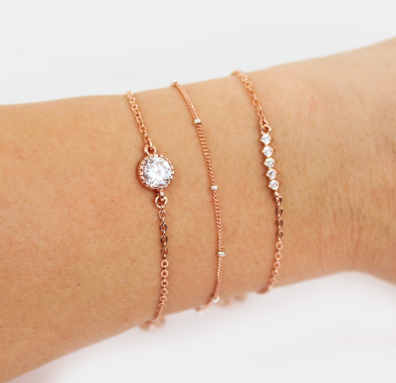 Bridesmaids Gift Satellite Bead Chain Bracelet Simple Rose Gold Bracelet Rose Gold Plated Sterling Silver Stacking Bracelet