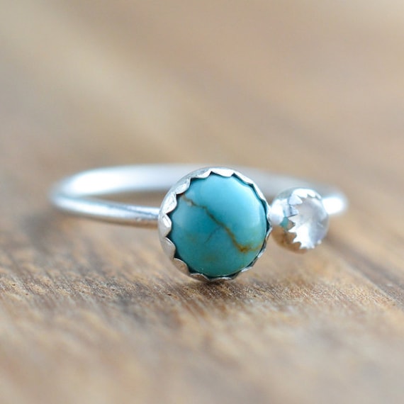 Sterling Silver Turquoise and Moonstone Ring // Genuine | Etsy