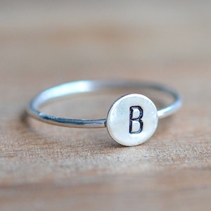 Sterling Silver Initial Stacking Ring - Sterling Silver Letter Ring - Personalized Silver Ring