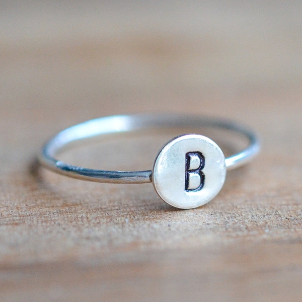 Sterling Silver Initial Ring: Personalized Stacking Letter Ring
