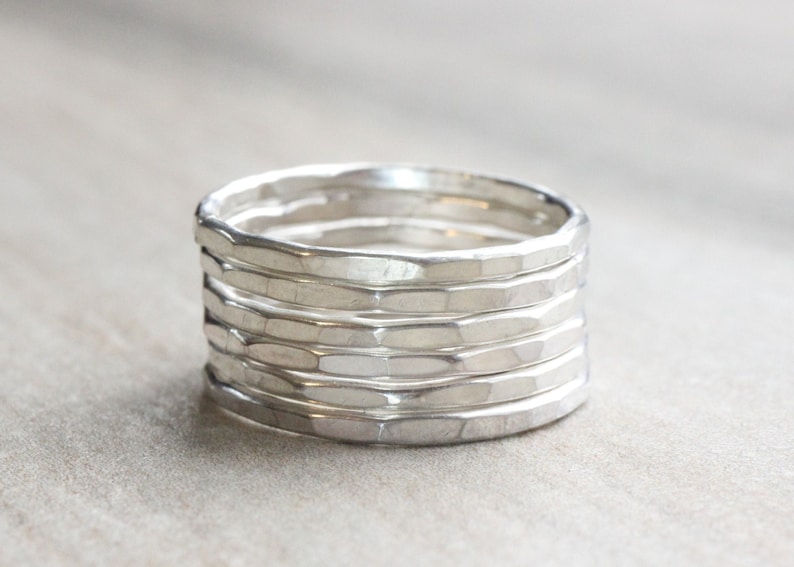 Sterling Silver Hammered Stacking Ring // Solid .925 Sterling Silver Stacking Rings //Silver Stackable Rings image 1