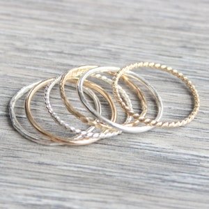 Stacking Ring Set // Set of 6 Gold and Silver Stackable Rings // Sterling Silver and 14K Gold Filled Stackable Rings // Mixed Metals image 7