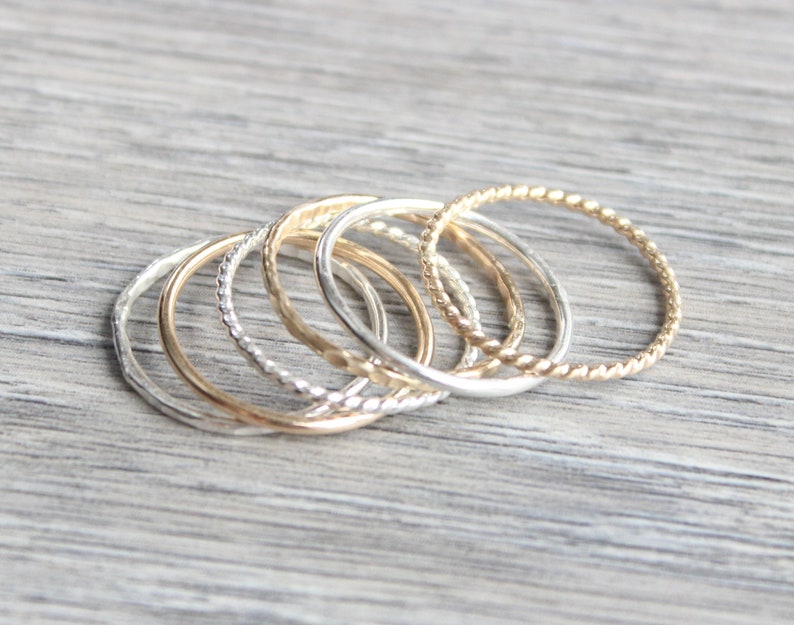 Stacking Ring Set // Set of 6 Gold and Silver Stackable Rings // Sterling Silver and 14K Gold Filled Stackable Rings // Mixed Metals image 7