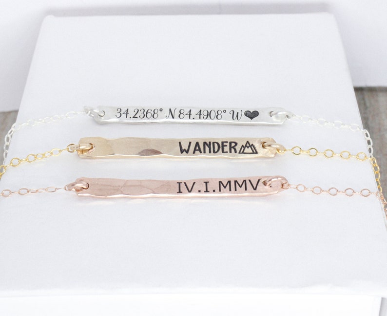 Everyday Custom Bar Bracelet in Sterling Silver, 14K Gold Filled, or 14K Rose Gold Filled Personalized Custom Engraved Bracelet Gift for Her image 8