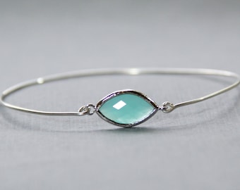 Turquoise Pop Sterling Silver Stacking Bangle Bracelet- BridesMaid Gift - Gemstone Bracelet- Mint Bracelet