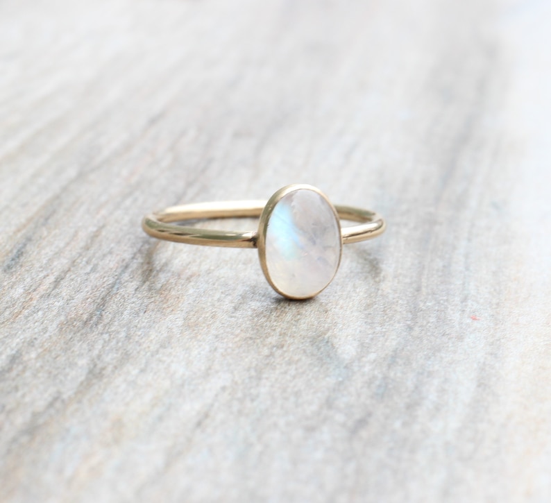 Rainbow Moonstone RIng // Gold Moonstone Ring // Oval Moonstone Ring // Moonstone Stacking Ring // 14K Gold Filled Moonstone Ring image 3