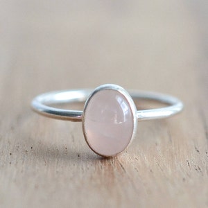 Sterling Silver Rose Quartz Ring // Silver Oval Rose Quartz Stacking Ring // Sterling Silver Ring // 8x6mm Pink Stone Ring // Gift for Her image 4