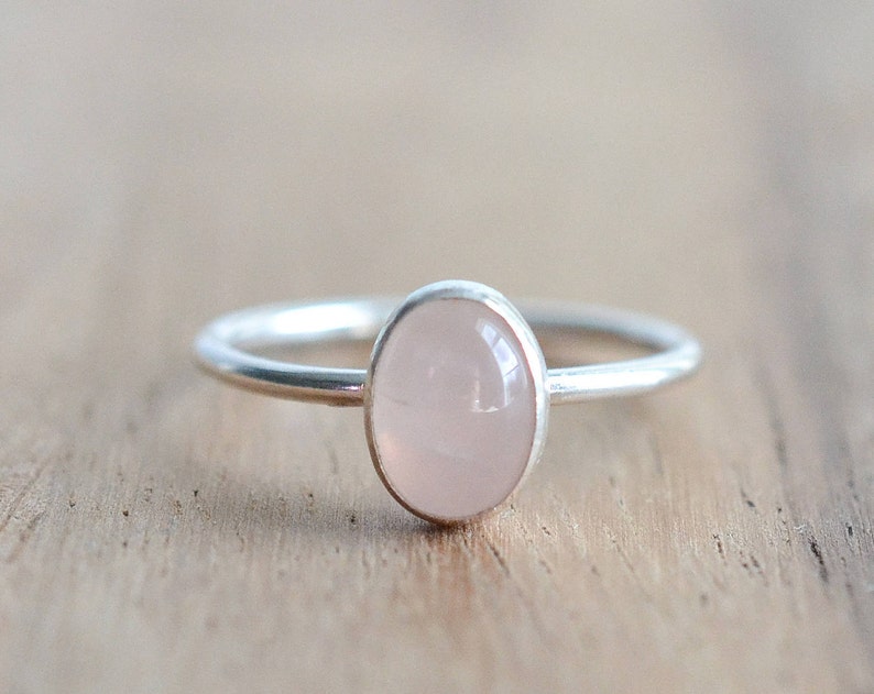 Sterling Silver Rose Quartz Ring // Silver Oval Rose Quartz Stacking Ring // Sterling Silver Ring // 8x6mm Pink Stone Ring // Gift for Her image 4