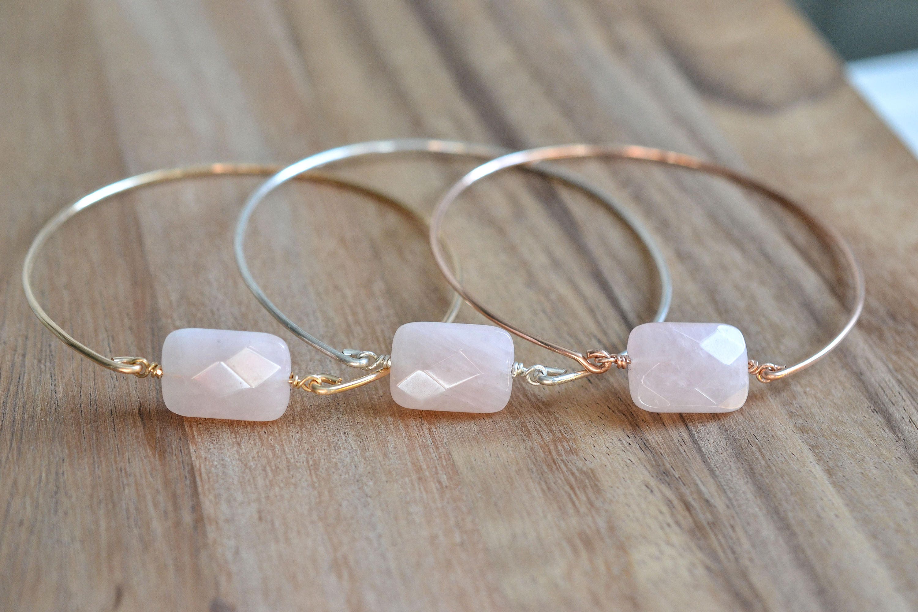 Bridesmaid gift Rose quartz bracelet Rose gold bracelet Rose gold rose quartz bracelet Pink stone bracelet