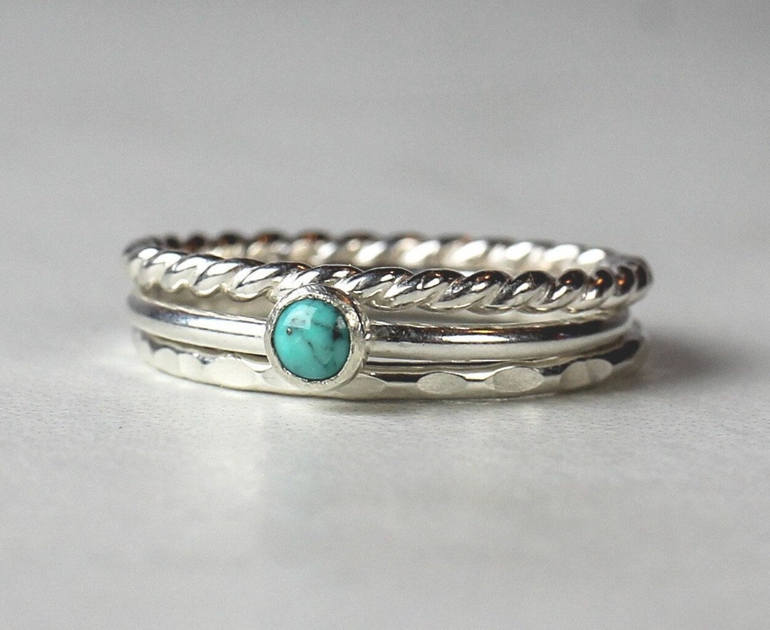 Sterling Silver Turquoise Stacking Ring Set: December Birthstone - Etsy