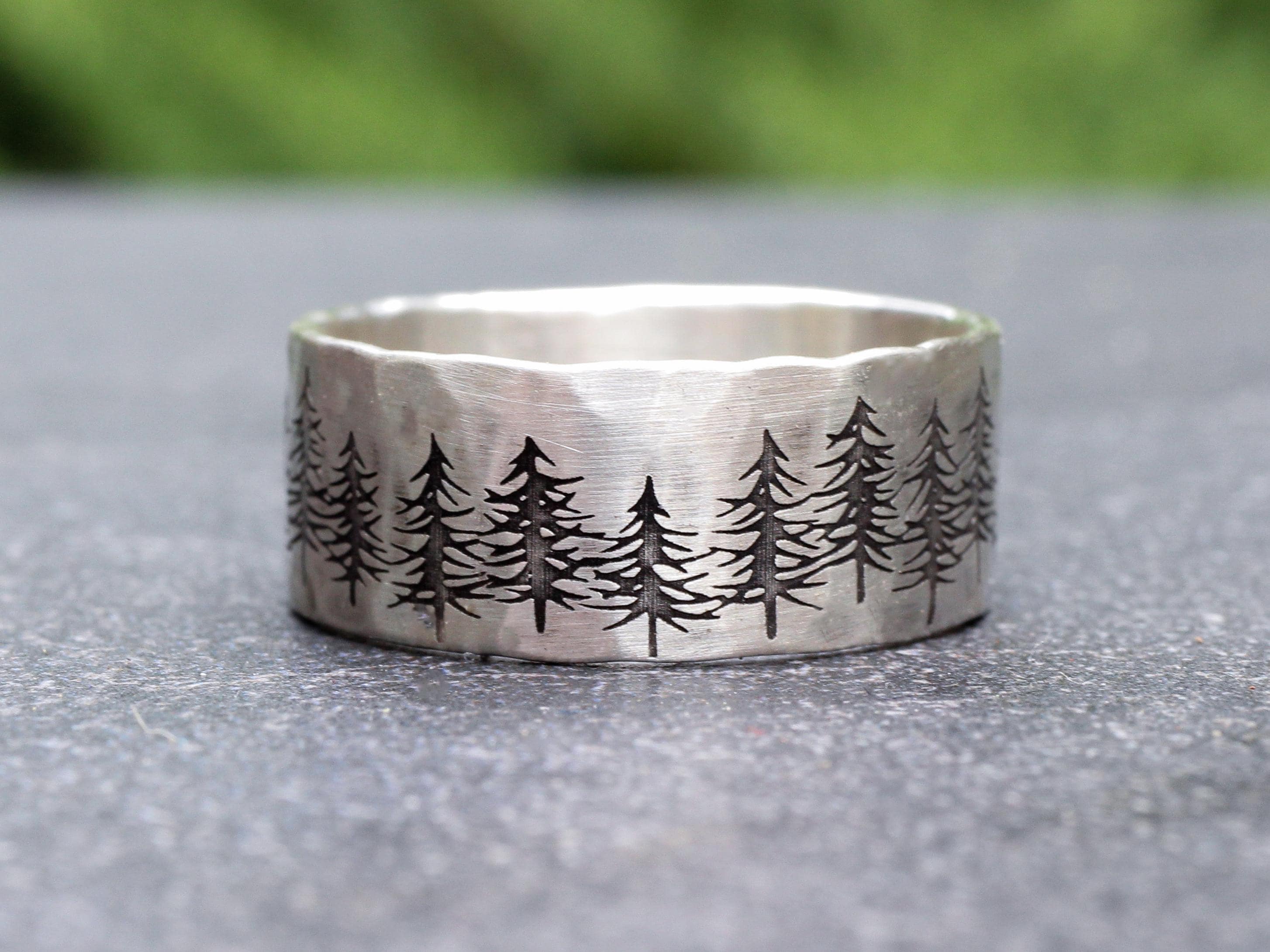 Hammered Sterling Silver Tree Ring // 8mm Men's Custom Engraved