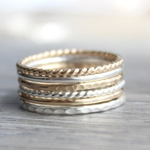 Stacking Ring Set // Set of 6 Gold and Silver Stackable Rings // Sterling Silver and 14K Gold Filled Stackable Rings // Mixed Metals image 4