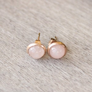 Rose Gold Rose Quartz Earrings // Rose Quartz Stud Earrings // 6mm Rose Quartz Cabochon Earrings // Rose Gold Plated Gemstone Studs image 3