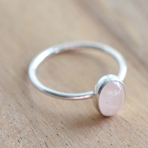 Sterling Silver Rose Quartz Ring // Silver Oval Rose Quartz Stacking Ring // Sterling Silver Ring // 8x6mm Pink Stone Ring // Gift for Her image 3