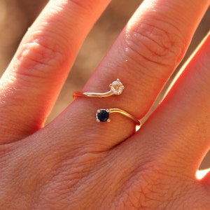 Dual Birthstone Ring - Saphhire and Diamond Cubic Zirconia Ring - 14K Gold Filled Ring -Double Birthstone Ring